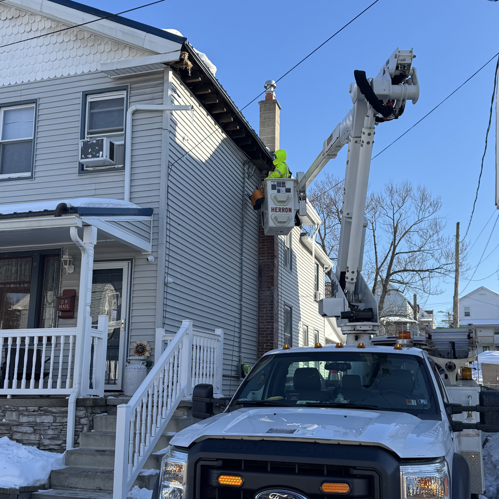 electricians work on exterior wiring